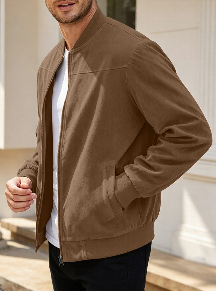 Men's Lightweight Bomber Jacket in Velour Look with Zipper and Ribbed Cuffs Mune Fashion
