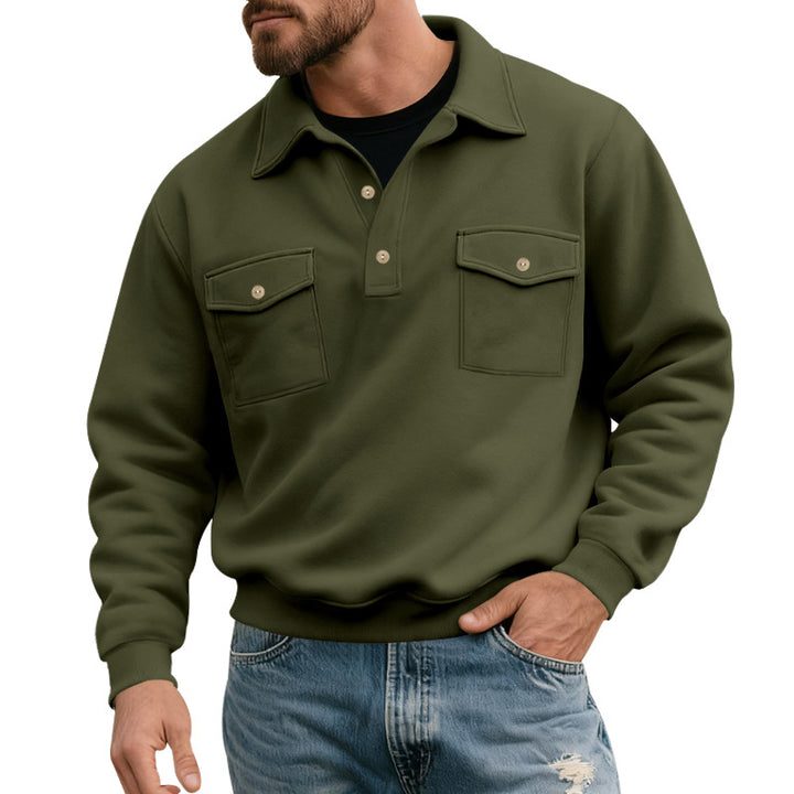 Men's polo sweatshirt with half-button placket, two chest pockets, and ribbed hem Mune Fashion