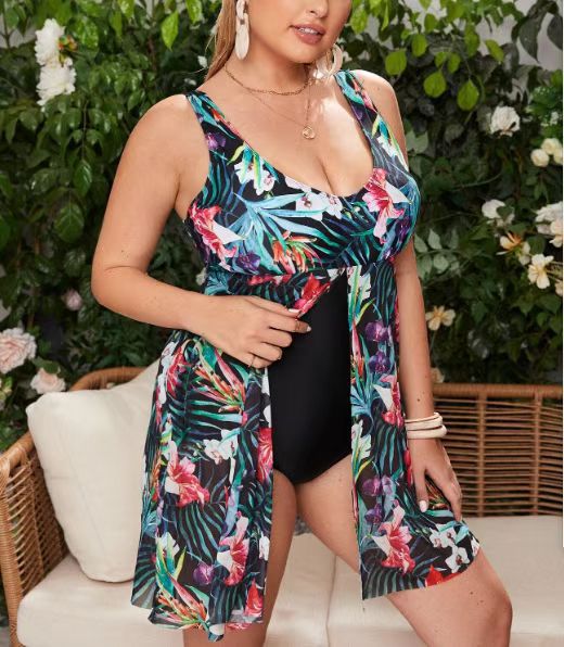 Women's bathing set with floral cover-up and figure-hugging swimsuit Mune Fashion