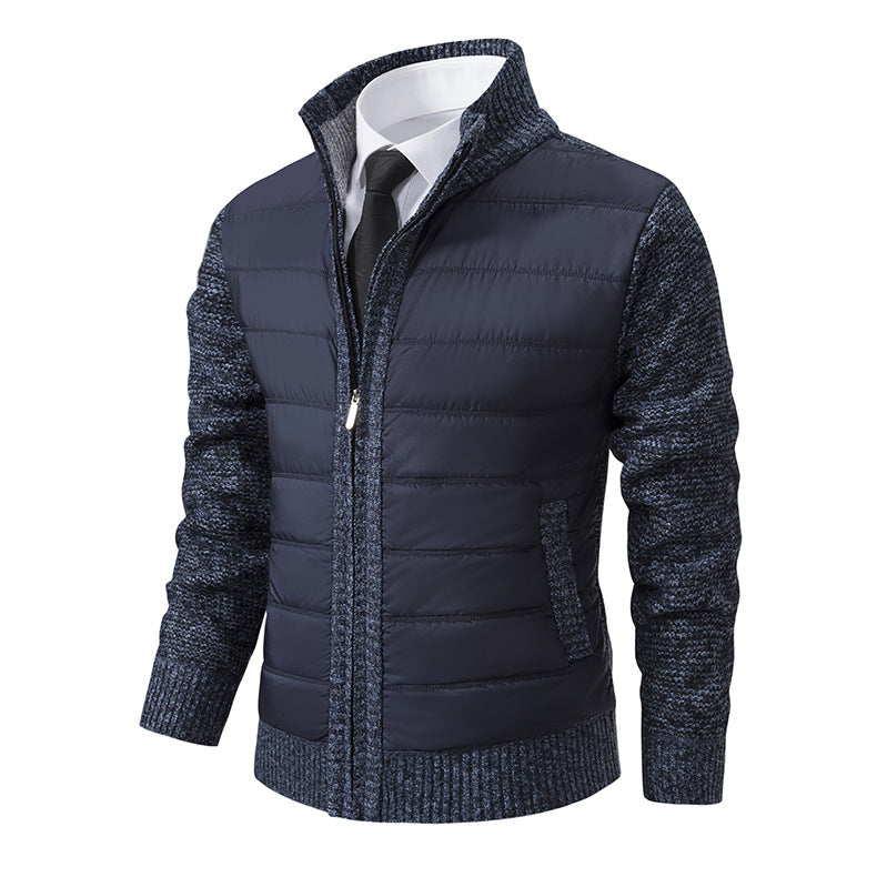 Men's quilted hybrid cardigan with stand-up collar, zipper, and slip pockets Mune Fashion