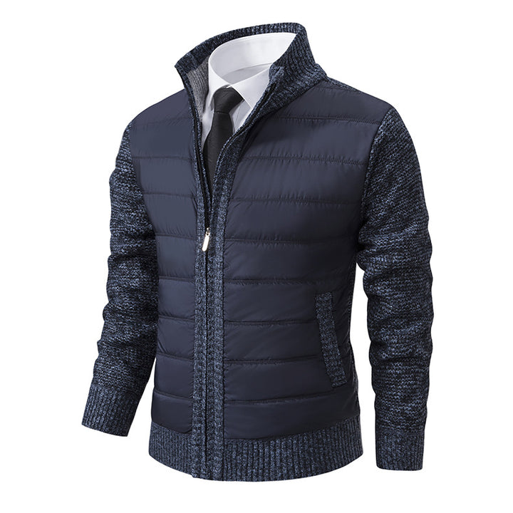 Men's quilted hybrid cardigan with stand-up collar, zipper, and slip pockets Mune Fashion