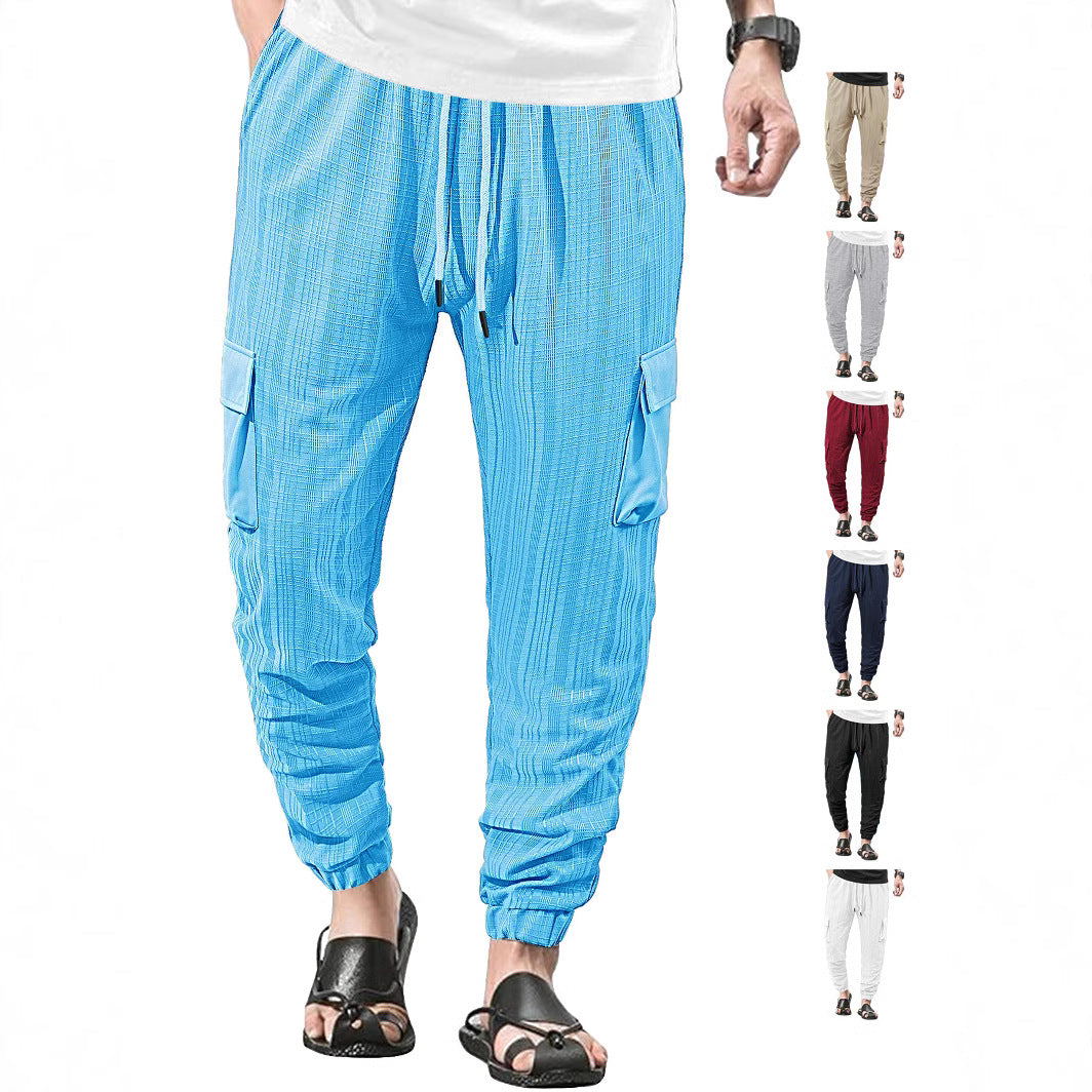 Men's Glencheck Cargo Jogging Pants with Drawstring Waistband and Elastic Ankle Closures Mune Fashion