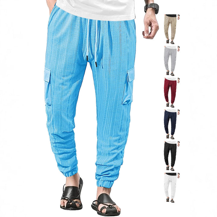 Men's Glencheck Cargo Jogging Pants with Drawstring Waistband and Elastic Ankle Closures Mune Fashion
