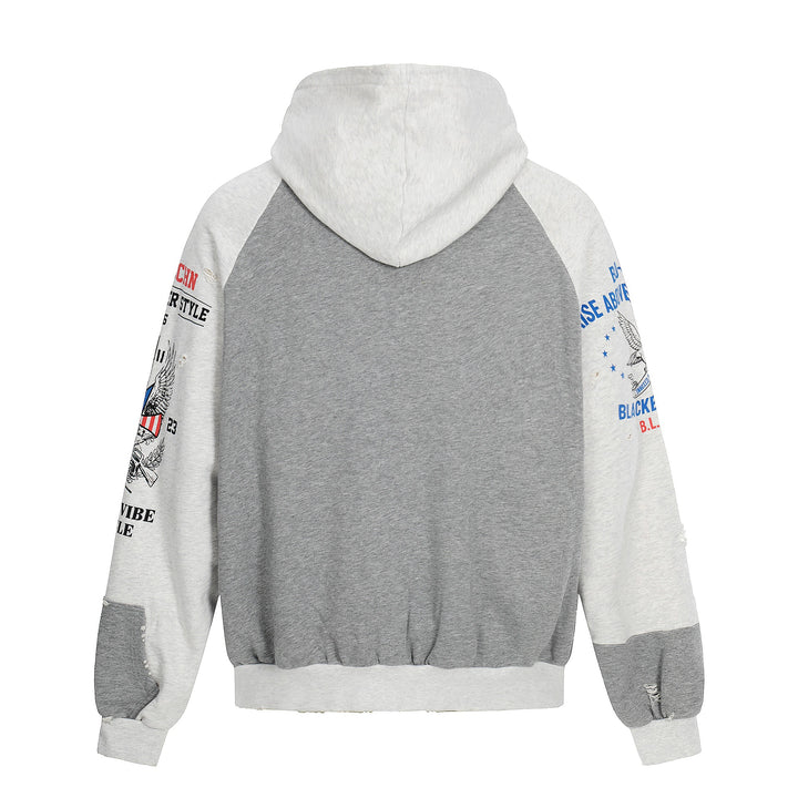 Men's Zip Hoodie in Vintage College Look with Raglan Sleeves and Distressed Details Mune Fashion