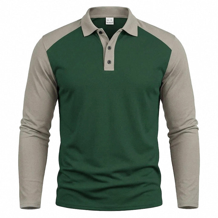 Men's long-sleeved raglan polo made of cotton blend with button placket and ergonomic cut Mune Fashion