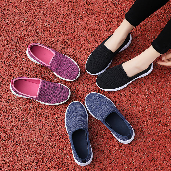 Women's lightweight slip-on walking shoes with breathable knitted upper material Mune Fashion