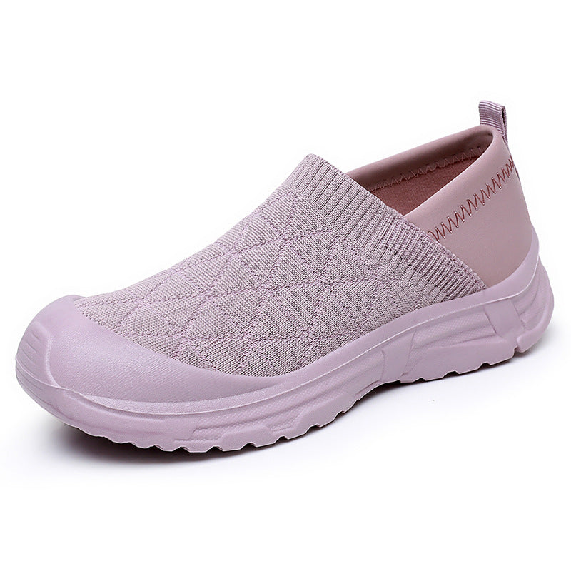 Women’s breathable knit slip-on casual shoe with diamond-structured surface, shock-absorbing lightweight sole, and reinforced toe cap Mune Fashion
