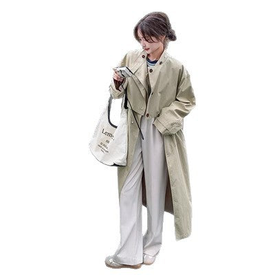 Women Oversize Trench Coat with Cape Back, Drawstring Waist and Wide Sleeves Mune Fashion