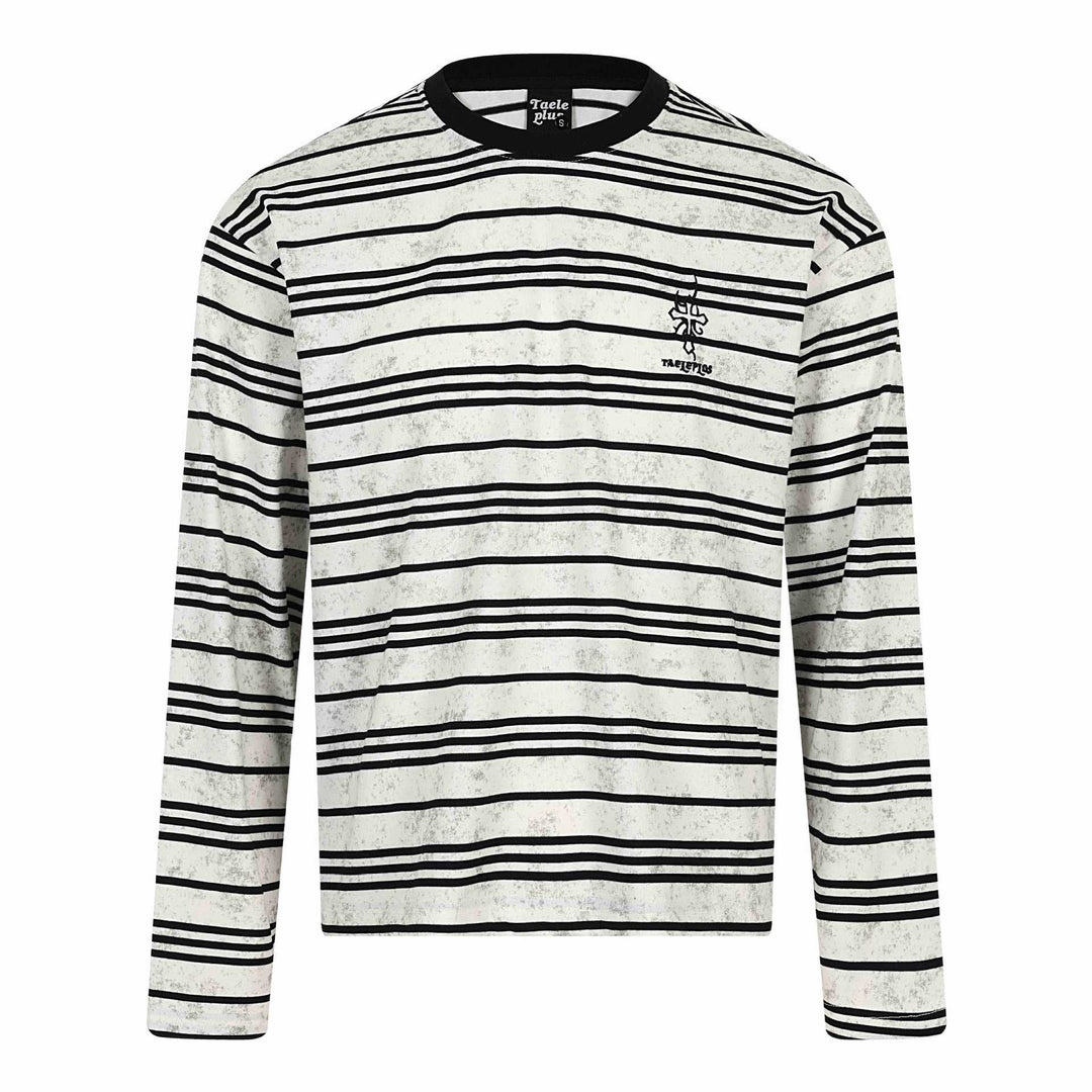 Unisex Striped Long Sleeve T-Shirt with Round Neck and Fine Logo Embroidery Mune Fashion