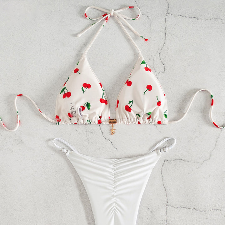 Women's triangle bikini with cheerful cherry pattern and adjustable cut Mune Fashion