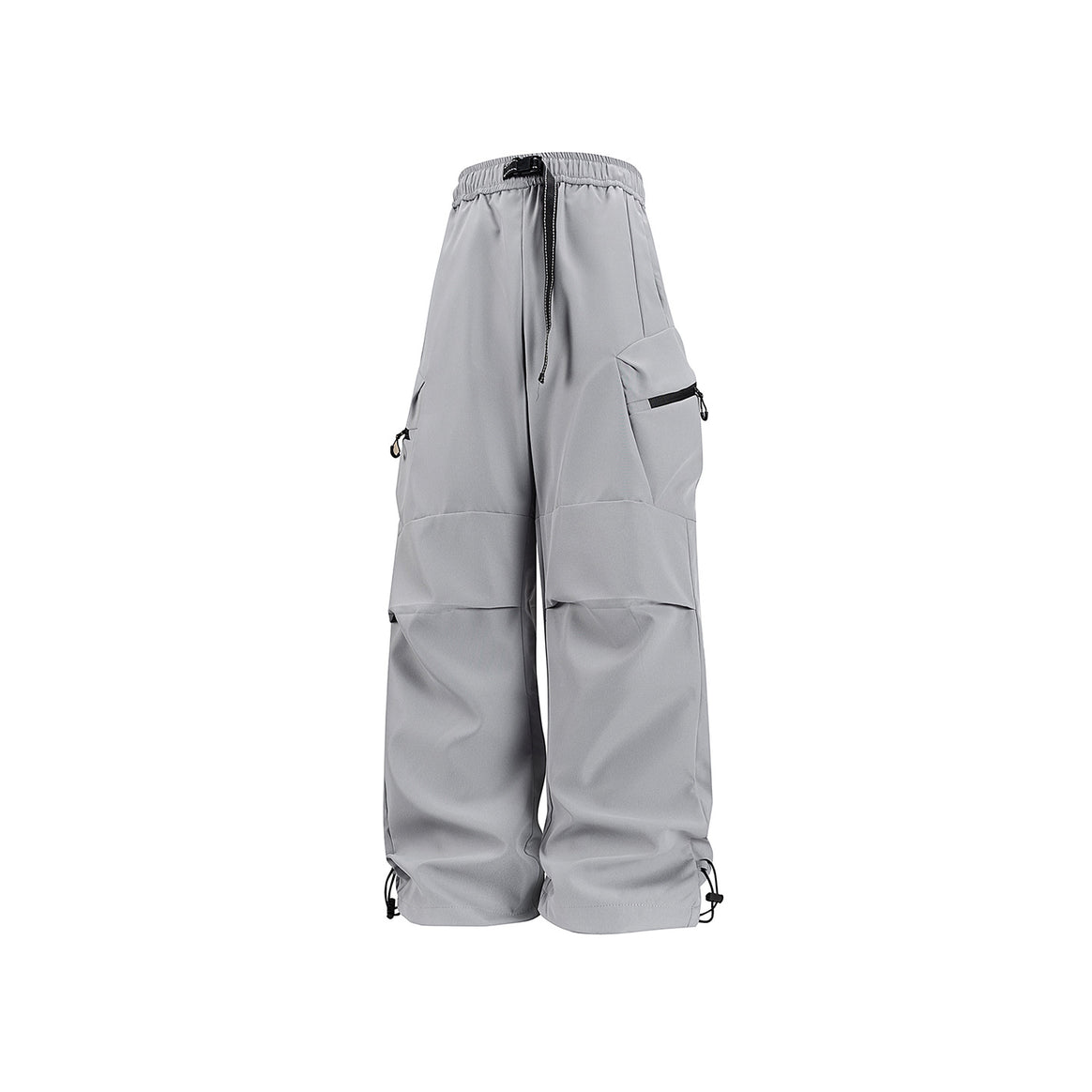 Damen Weite Utility-Cargo-Hose mit Tunnelzugbund, Reißverschluss-Taschen und verstellbaren Beinabschlüssen Mune Fashion