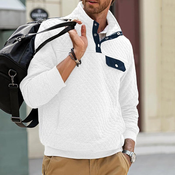 Men's quilted sweatshirt with stand-up collar, half zip and chest pocket Mune Fashion