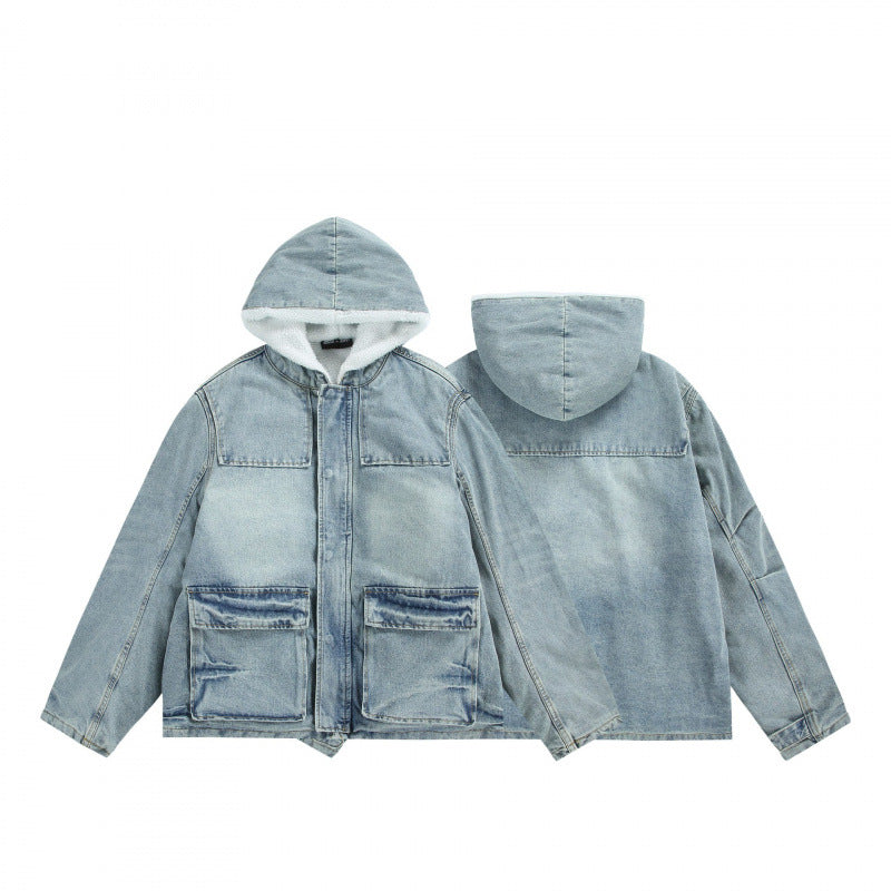 Unisex Hooded Denim Parka in Used Look with Teddy Fleece Lining and Flap Pockets Mune Fashion
