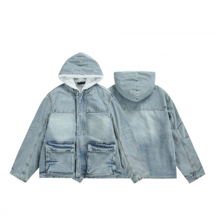 Unisex Hooded Denim Parka in Used Look with Teddy Fleece Lining and Flap Pockets Mune Fashion