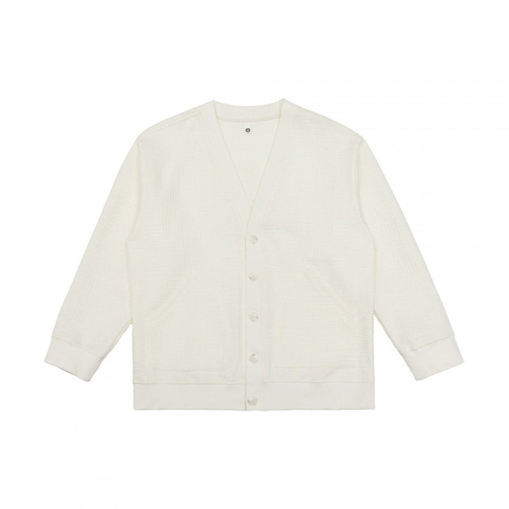 Unisex Oversized Waffle Knit Cardigan with V-Neck, Button Placket and Patch Pockets Mune Fashion