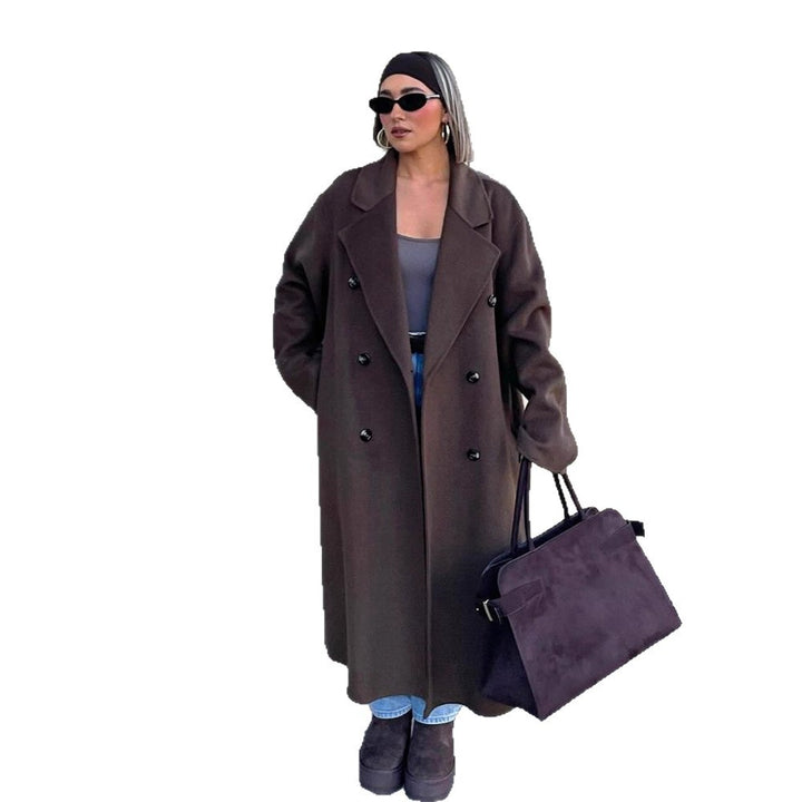Ladies Oversize Wool Blend Coat with Extended Cocoon Cut and Double Breasted Mune Fashion