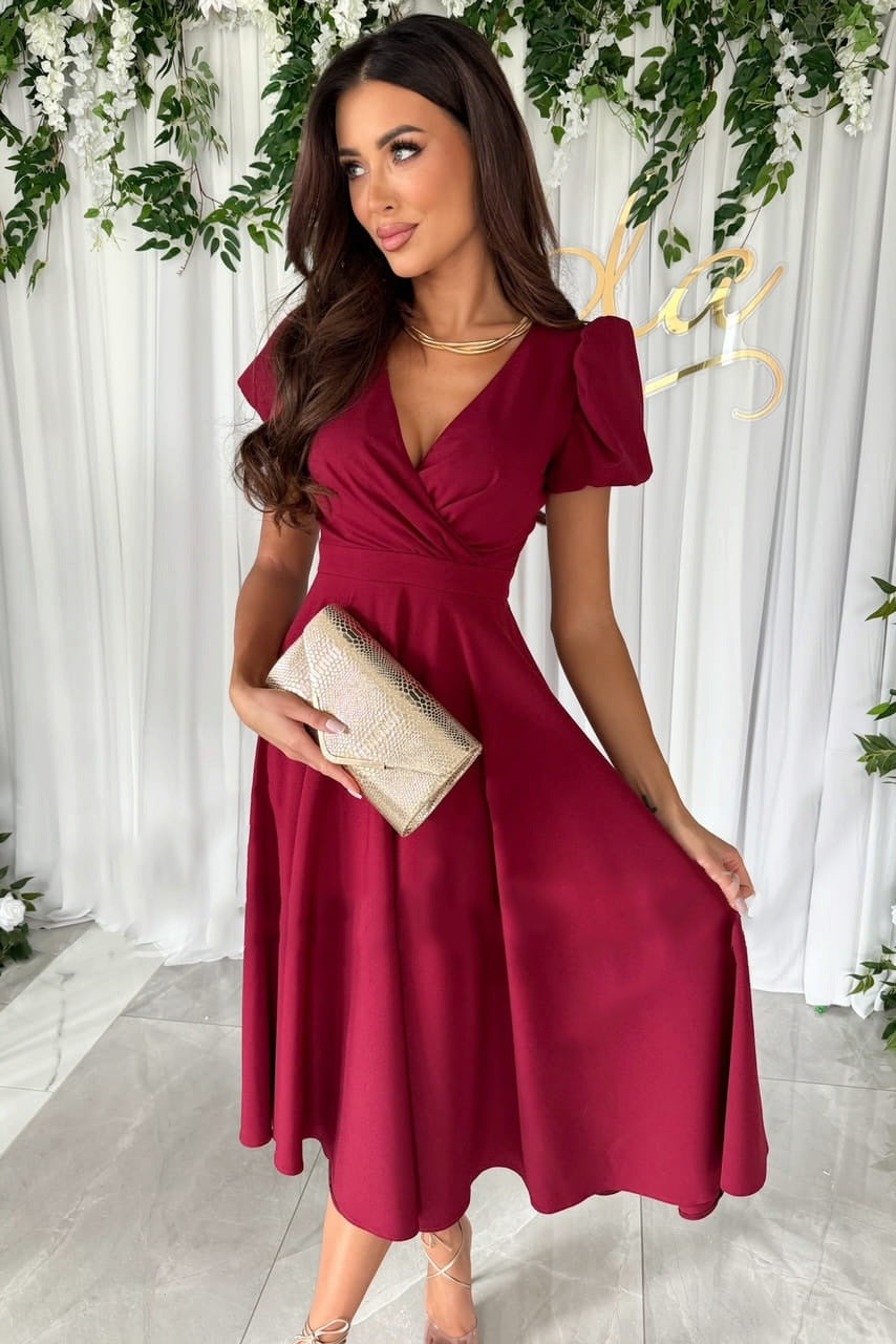 Women's elegant midi dress with wrap look and flared skirt Mune Fashion
