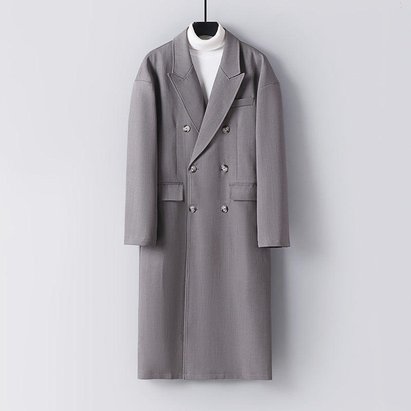 Men's Double-Breasted Longline Coat made of Wool Blend with Narrow Shawl Collar Mune Fashion