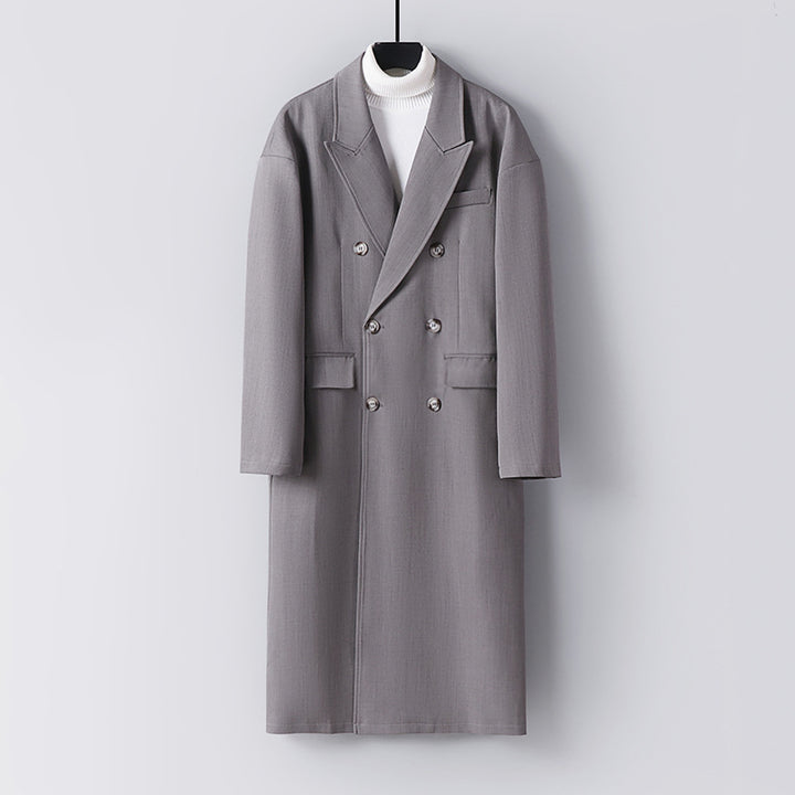 Men's Double-Breasted Longline Coat made of Wool Blend with Narrow Shawl Collar Mune Fashion