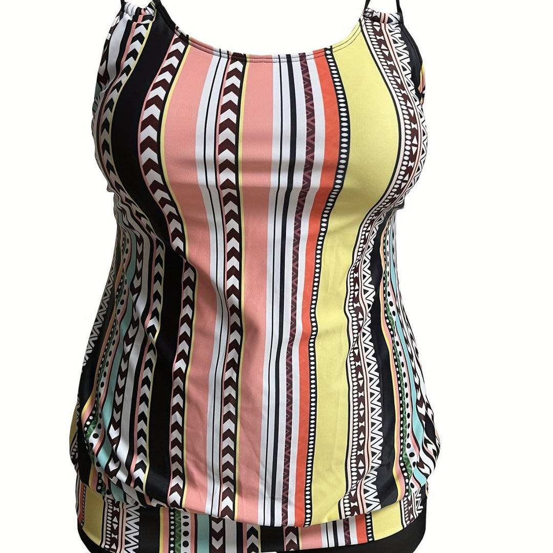 Women's tankini set with playful pattern mix and practical shorts Mune Fashion