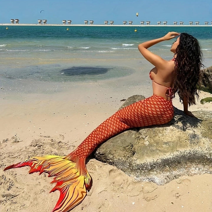 Women Mermaid Bikini with Shimmering Tail Fish Pattern Mune Fashion