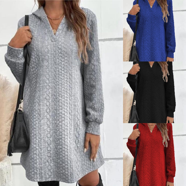 Women's Casual Textured Hoodie Knit Dress in Tunic Cut Mune Fashion