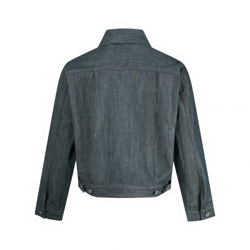Men's cropped denim jacket with vertical seams, patch pockets, and boxy silhouette Mune Fashion
