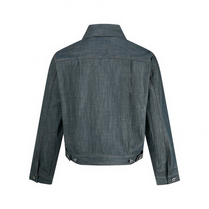 Men's cropped denim jacket with vertical seams, patch pockets, and boxy silhouette Mune Fashion