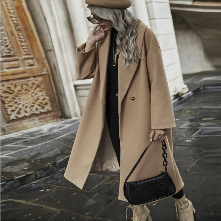 Women Oversize Long Coat with Wide Shoulder and Concealed Button Placket Mune Fashion