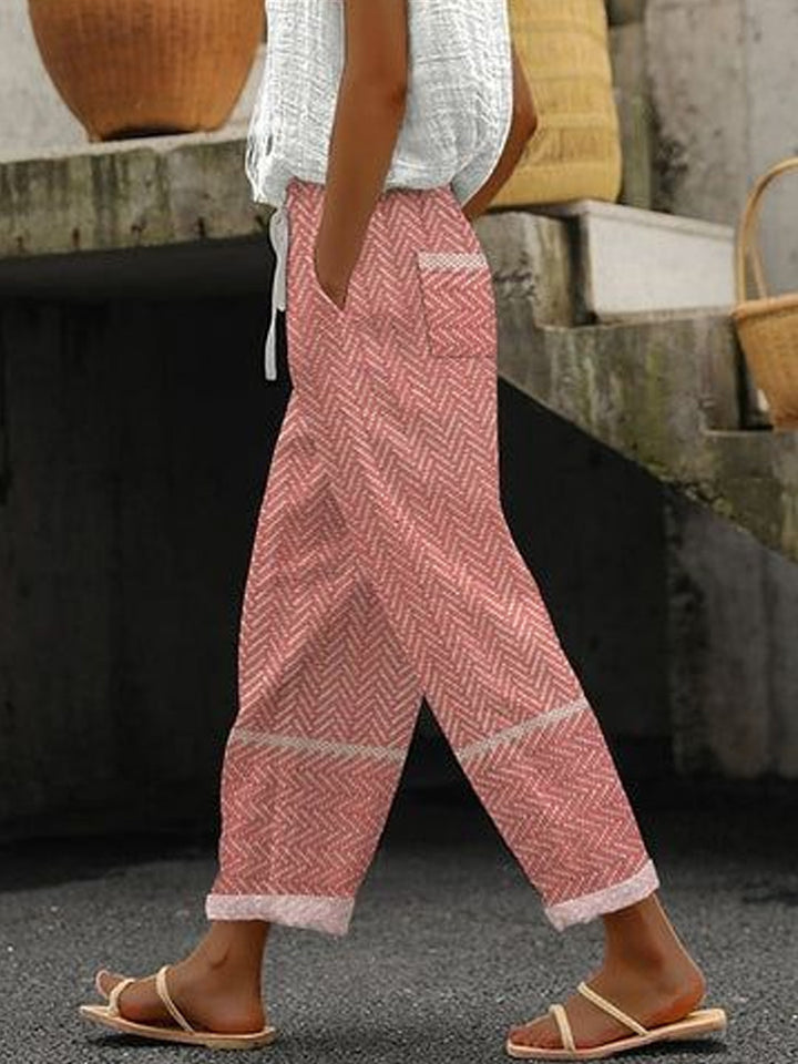 Women's Wide Linen Pants with Striped Pattern Mune Fashion