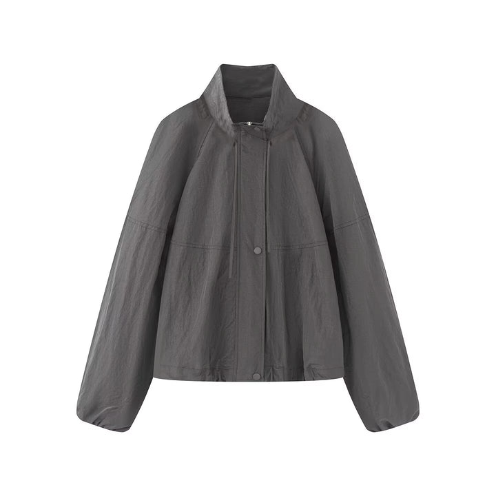 Women's Light Oversized Blouson Jacket made of Nylon with Stand-Up Collar, Drawstring and Snap Button Closure Mune Fashion
