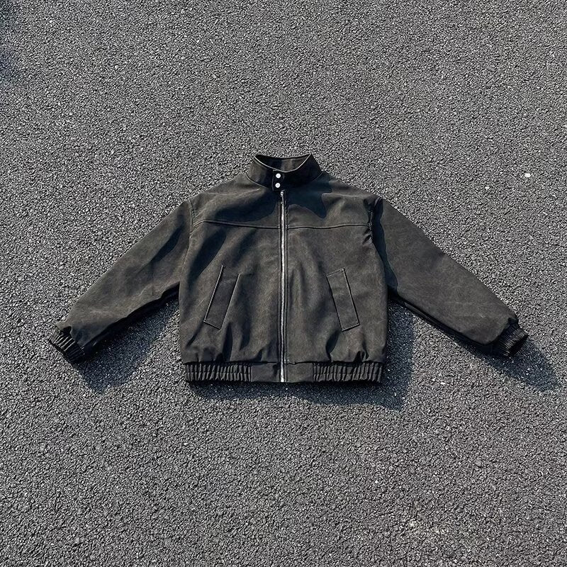 Unisex Short Cut Oversized Bomber Jacket with Stand Collar and Elastic Hem Mune Fashion