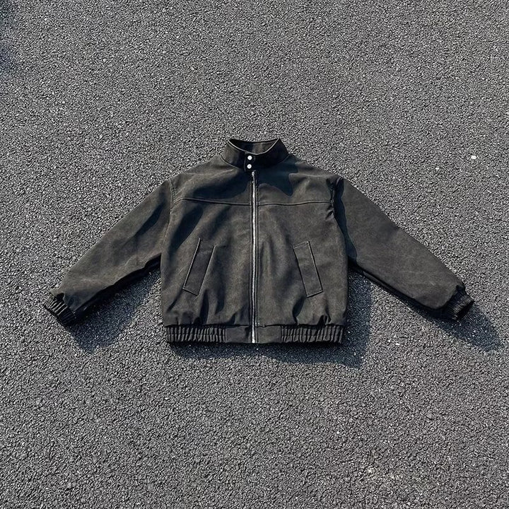 Unisex Short Cut Oversized Bomber Jacket with Stand Collar and Elastic Hem Mune Fashion