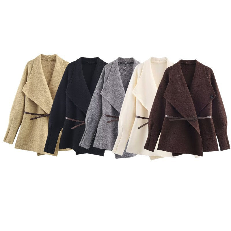 Women’s Wrap Coat with Oversized Shawl Collar and Waist Belt Mune Fashion