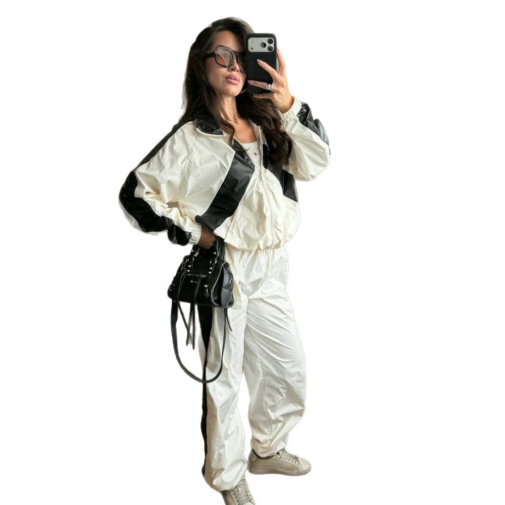 Ladies Sportives Nylon Set with Boxy Zip Jacket and High-Waist Jogger Mune Fashion