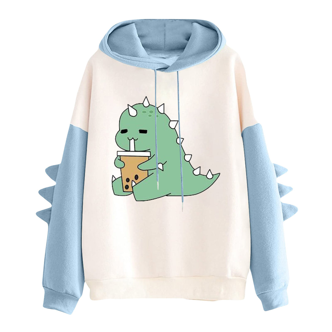 Women's hooded pullover with cute dinosaur print and three-dimensional sleeve details Mune Fashion