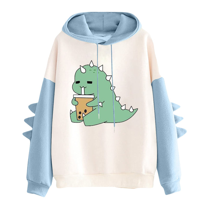 Women's hooded pullover with cute dinosaur print and three-dimensional sleeve details Mune Fashion