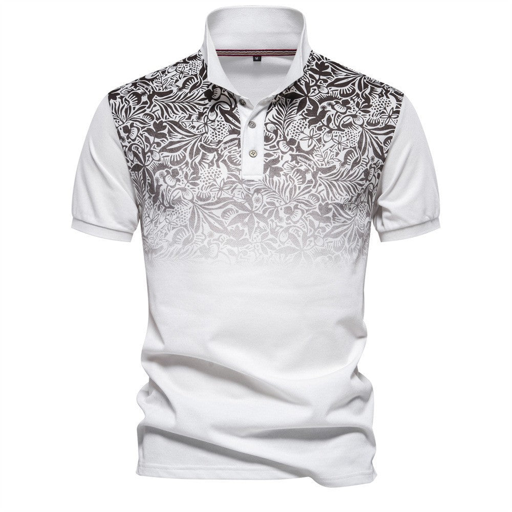 Men's polo shirt with floral gradient pattern, Kent collar and subtle button placket Mune Fashion