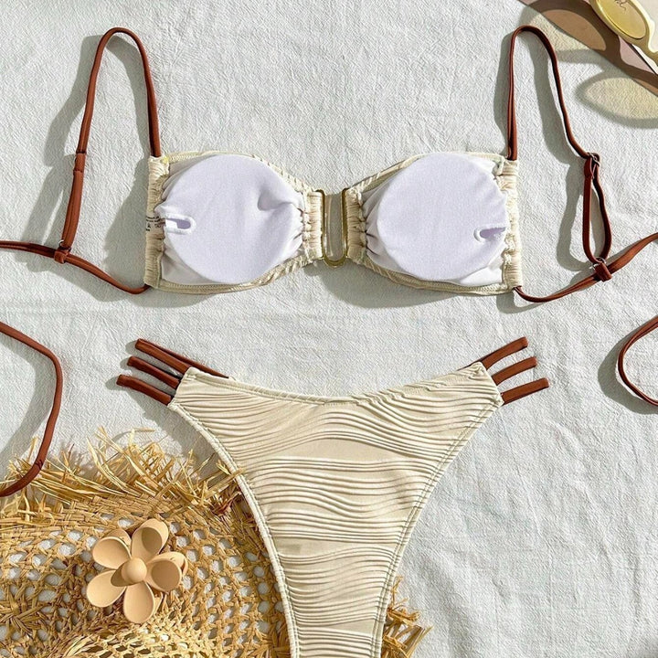 Women's triangle bikini with elegant gathering design and trendy strap details Mune Fashion