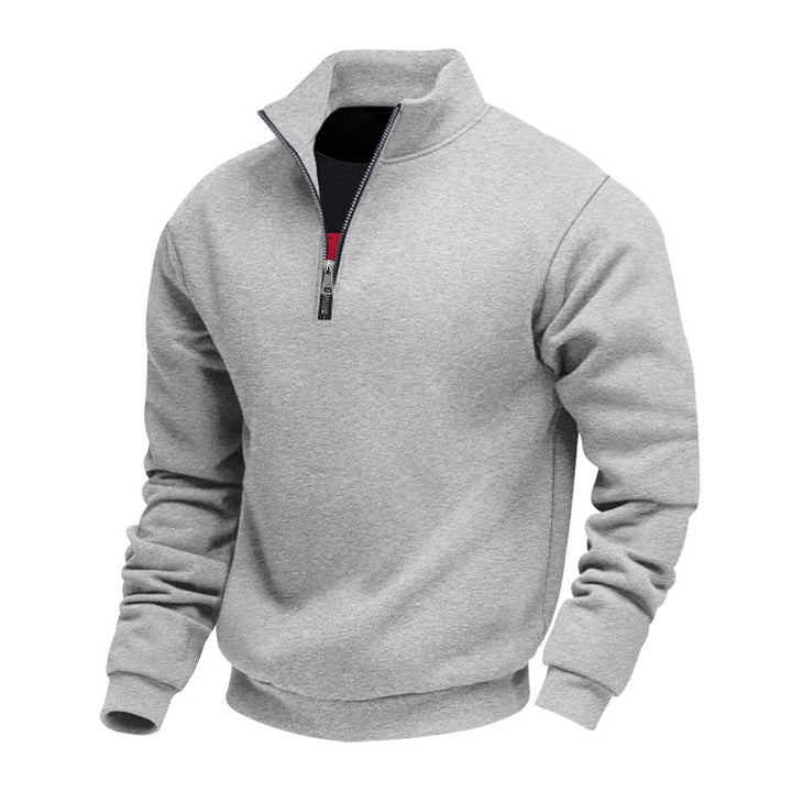 Men's Lightweight Fleece Pullover with Stand-Up Collar and Half-Length Zipper Mune