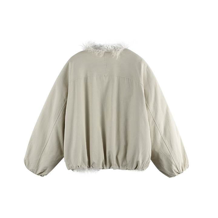 Women's short jacket in oversized cut with voluminous teddy lining and elastic hem