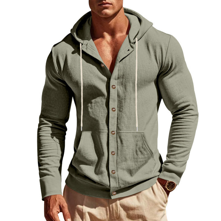 Men's lightweight hoodie cardigan with full button placket, slim fit and kangaroo pocket Mune Fashion