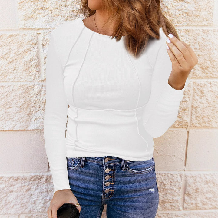 Women Fitted Rib Long Sleeve with Decorative Seams Mune Fashion