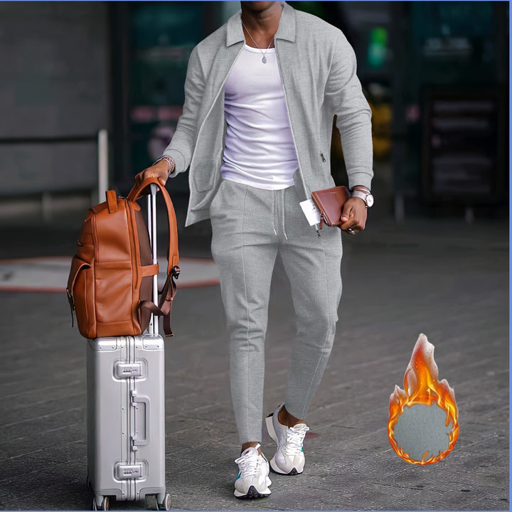 Men's two-piece travel loungewear set with structured jacket, zipper and tapered joggers Mune Fashion