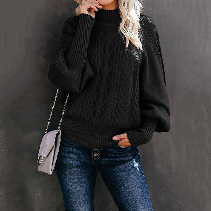 Women's cable knit sweater with turtleneck and balloon sleeves Mune Fashion
