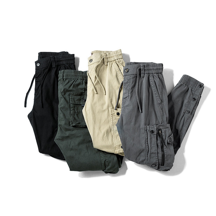 Men's Multifunctional Cargo Jogging Pants with Drawstring Waistband, Zipper Pockets, and Adjustable Ankle Cuffs Mune Fashion