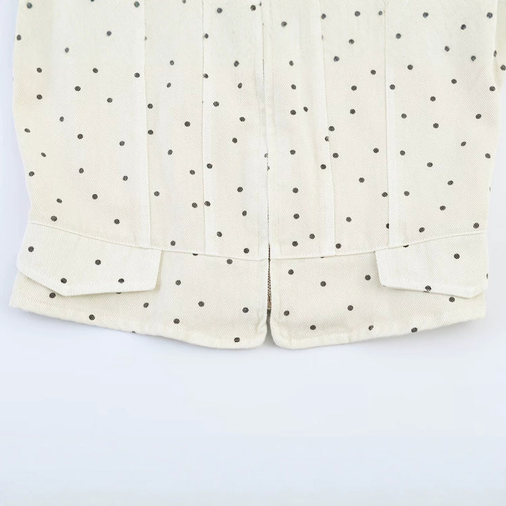 Women Dotted Cropped Jacket with Stand Collar, Zip and Patch Pockets Mune Fashion