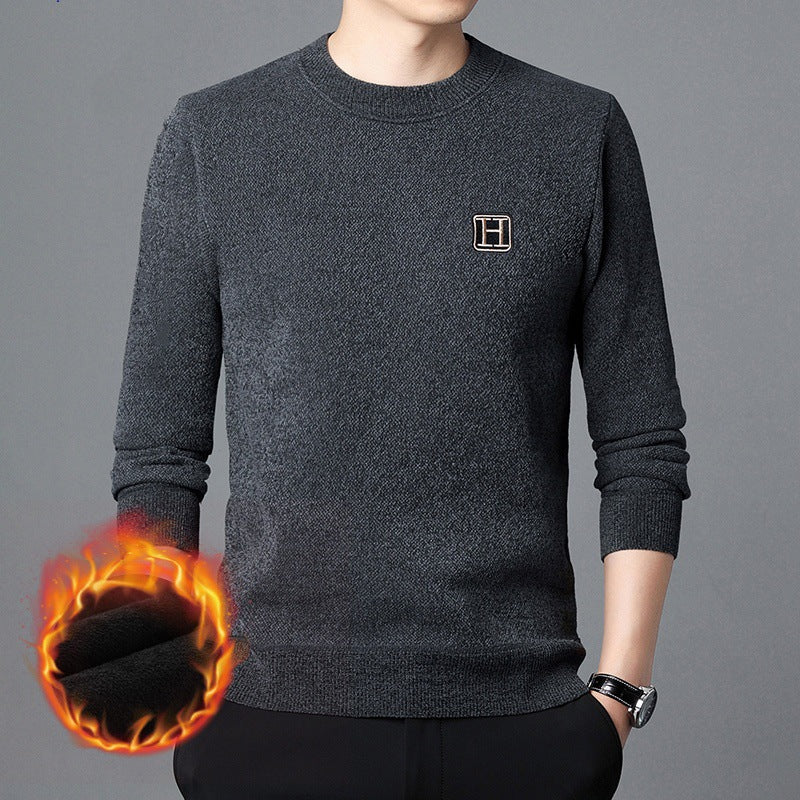 Men's Fine Thermal Crew Neck Pullover made of warming Microfleece with Slim Fit and Logo Patch Mune Fashion
