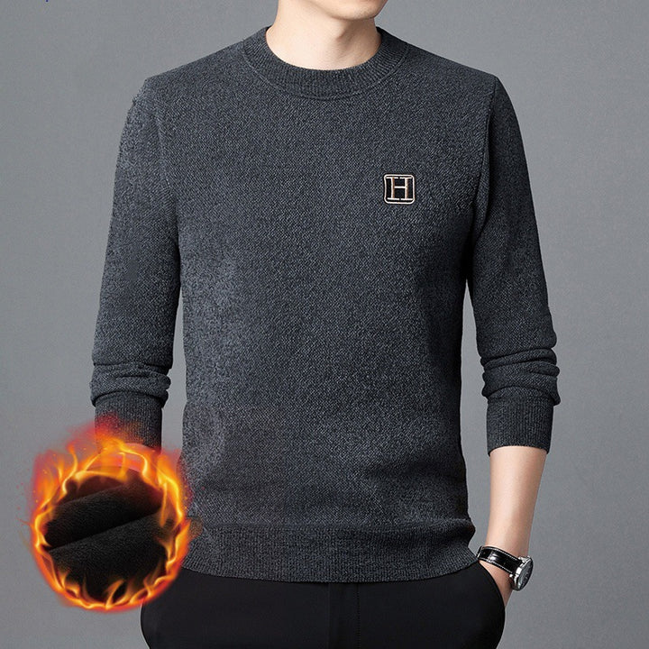 Men's Fine Thermal Crew Neck Pullover made of warming Microfleece with Slim Fit and Logo Patch Mune Fashion