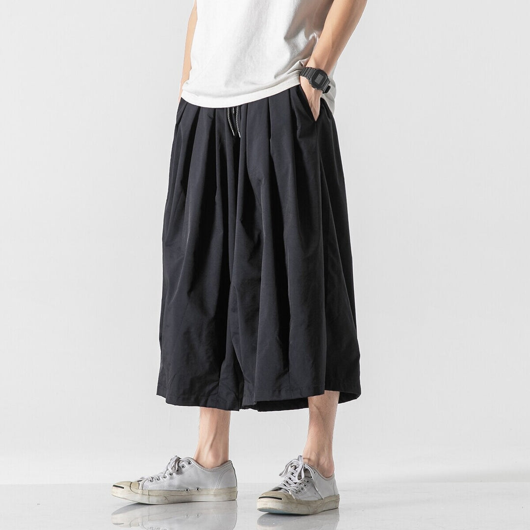 Men's Wide Cut Culotte Lounge Pants with Drop Crotch and Elastic Drawstring Mune Fashion